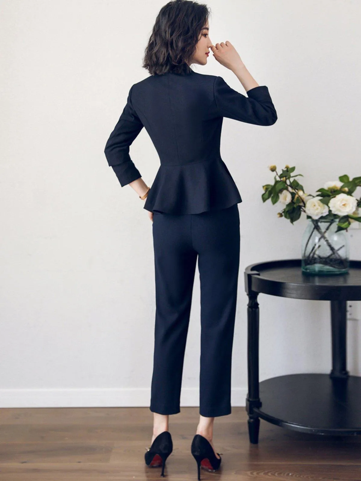 Ruffle Blazer & Crop Skinny Pant Suit