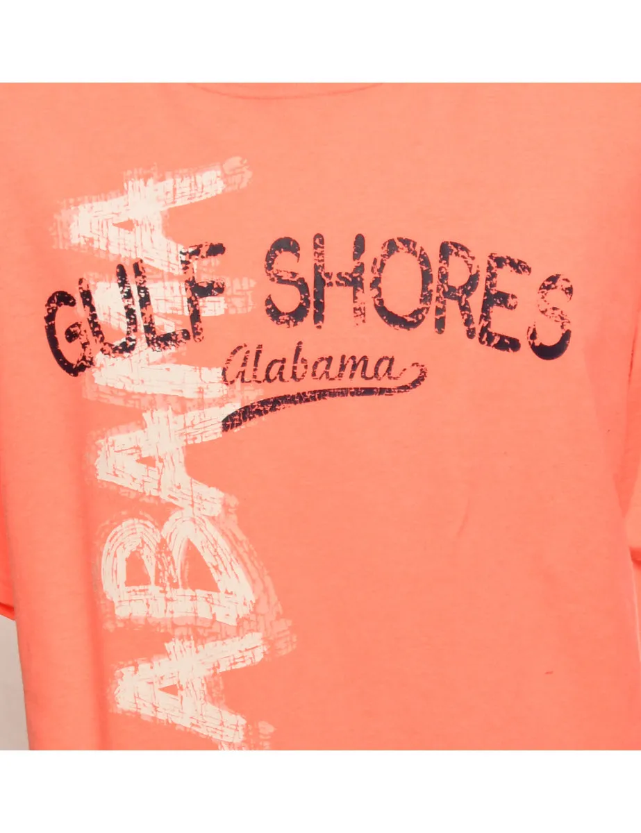 Salmon Pink Gulf Shores Printed T-shirt - XL