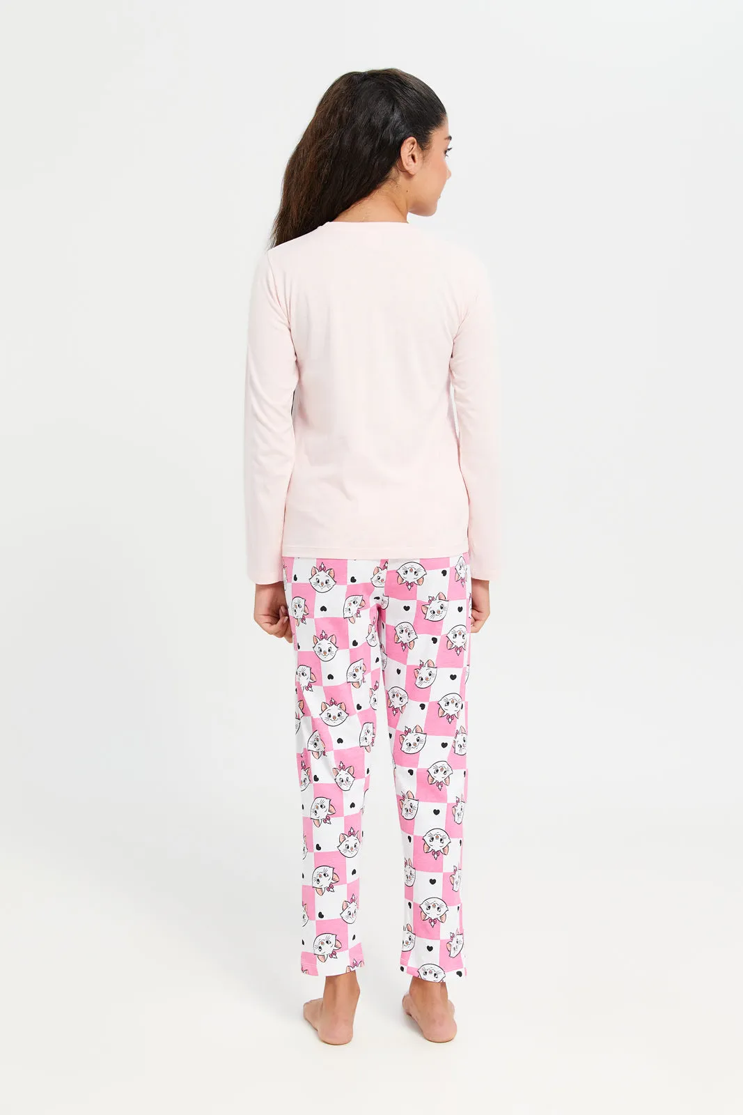 Senior Girls Pink Marie Cat Print Pajama Set (2 Piece)