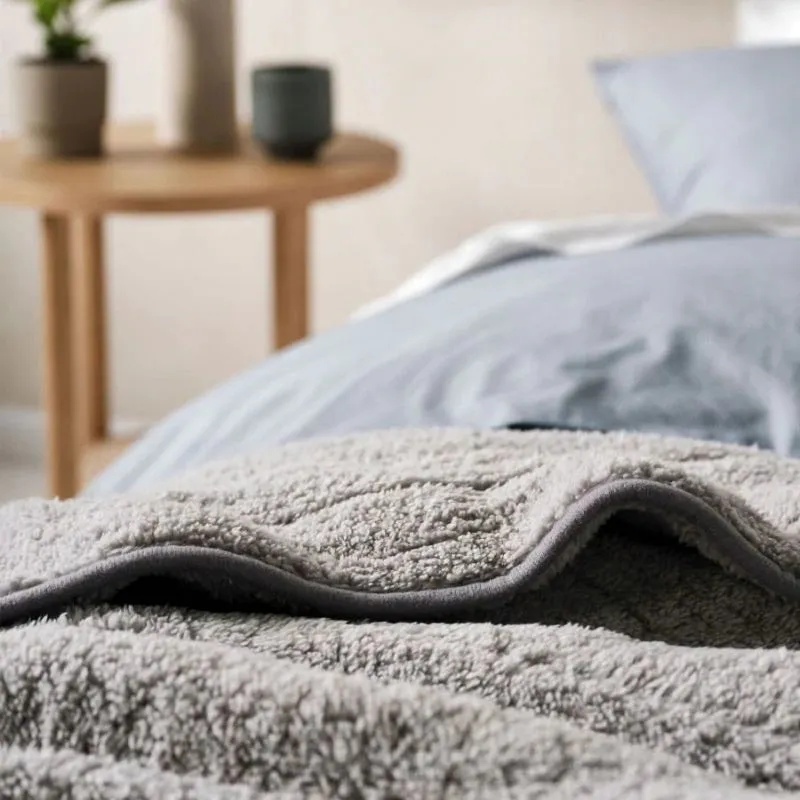 Sherpa Heated Plush Throw Light Grey by Linen House