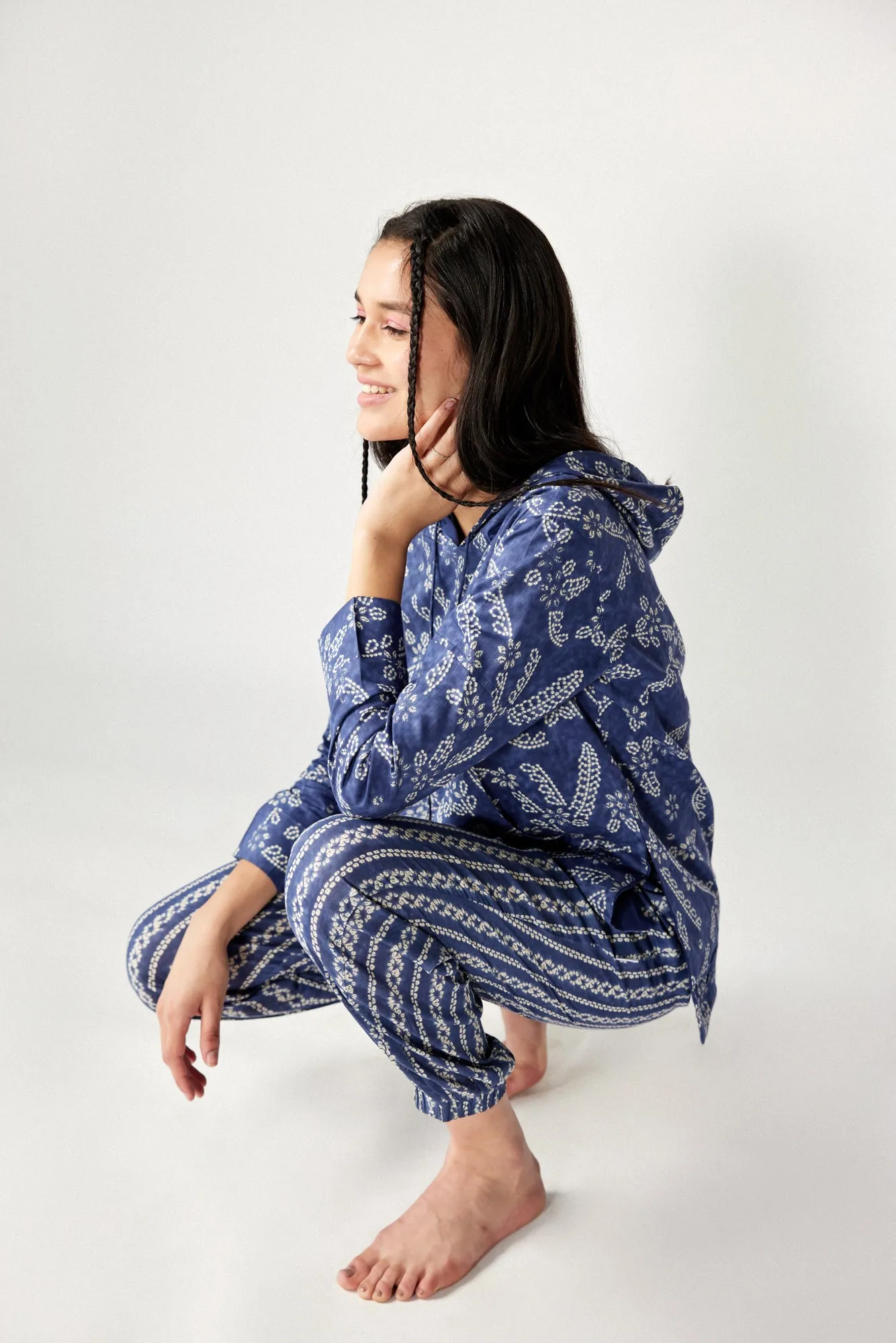 Shibori on blue Cotton Hoodie Set