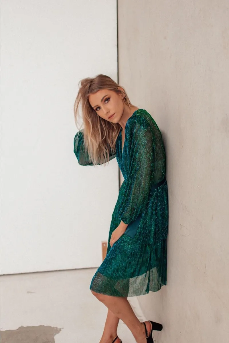 Shimmering Mock Wrap Dress