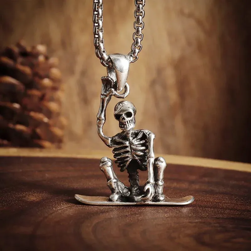 Silver Plated Captivity Skull Pendant Men\\'s Biker Punk Rock Necklace Gothic Halloween Jewelry Accessory