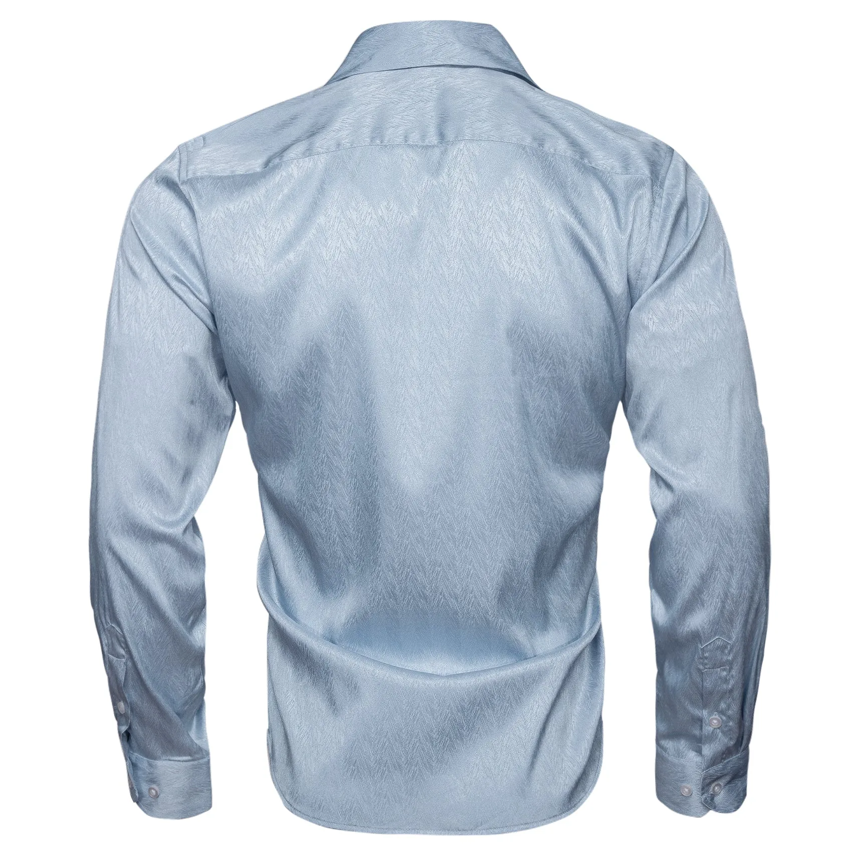 Sky Blue Solid Woven Silk Men's Long Sleeve Shirt