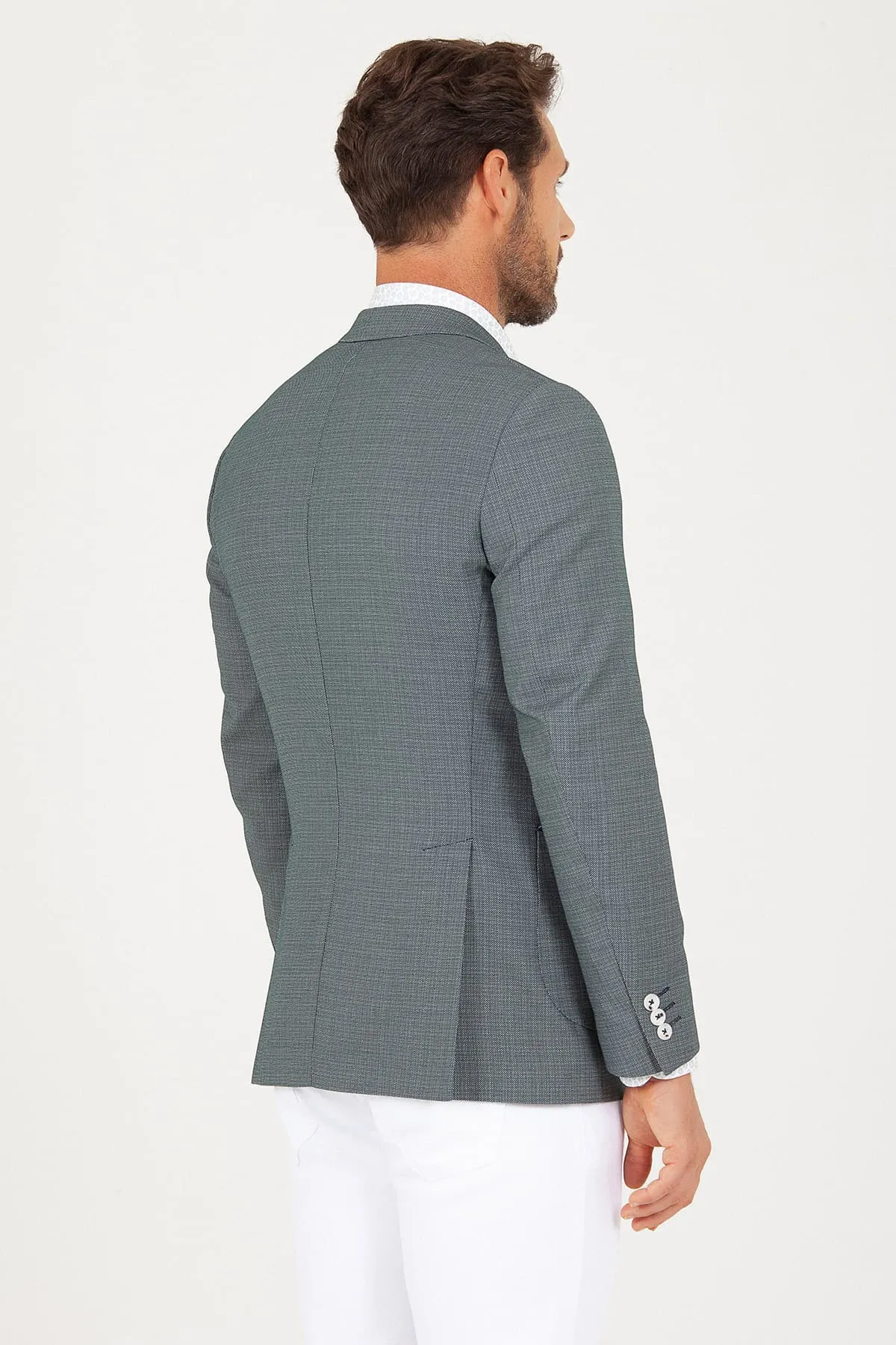 Slim Fit Notch Lapel Green Casual Blazer