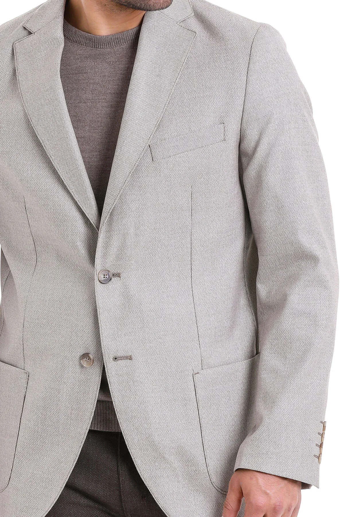 Slim Fit Notch Lapel Patterned Beige Casual Blazer