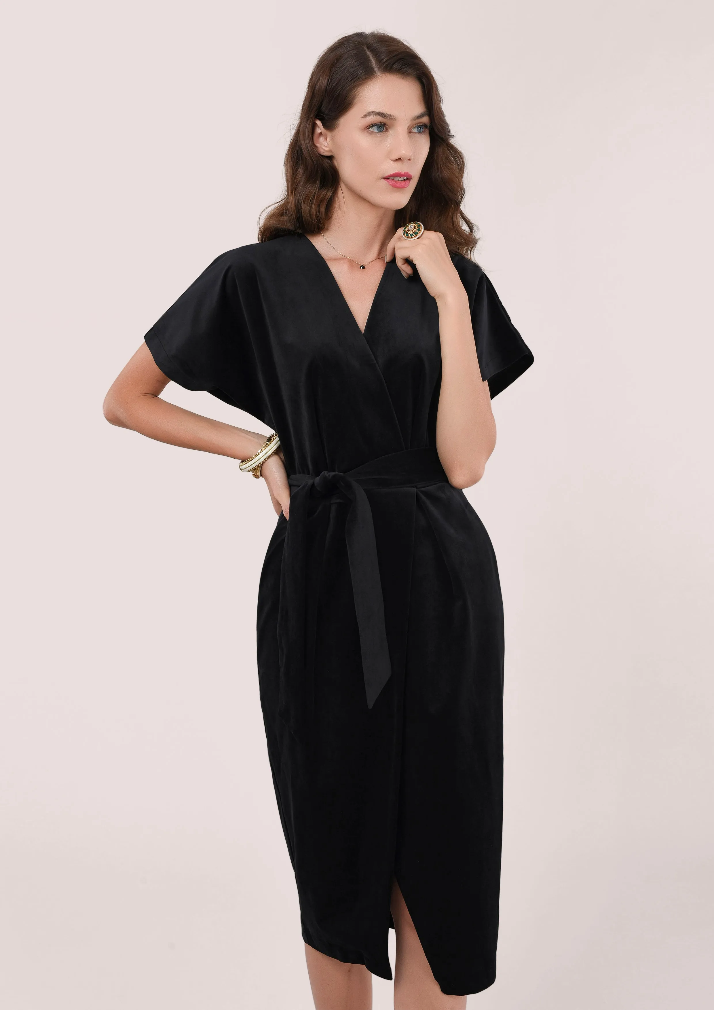 Sonia Velvet Wrap Dress (Black)