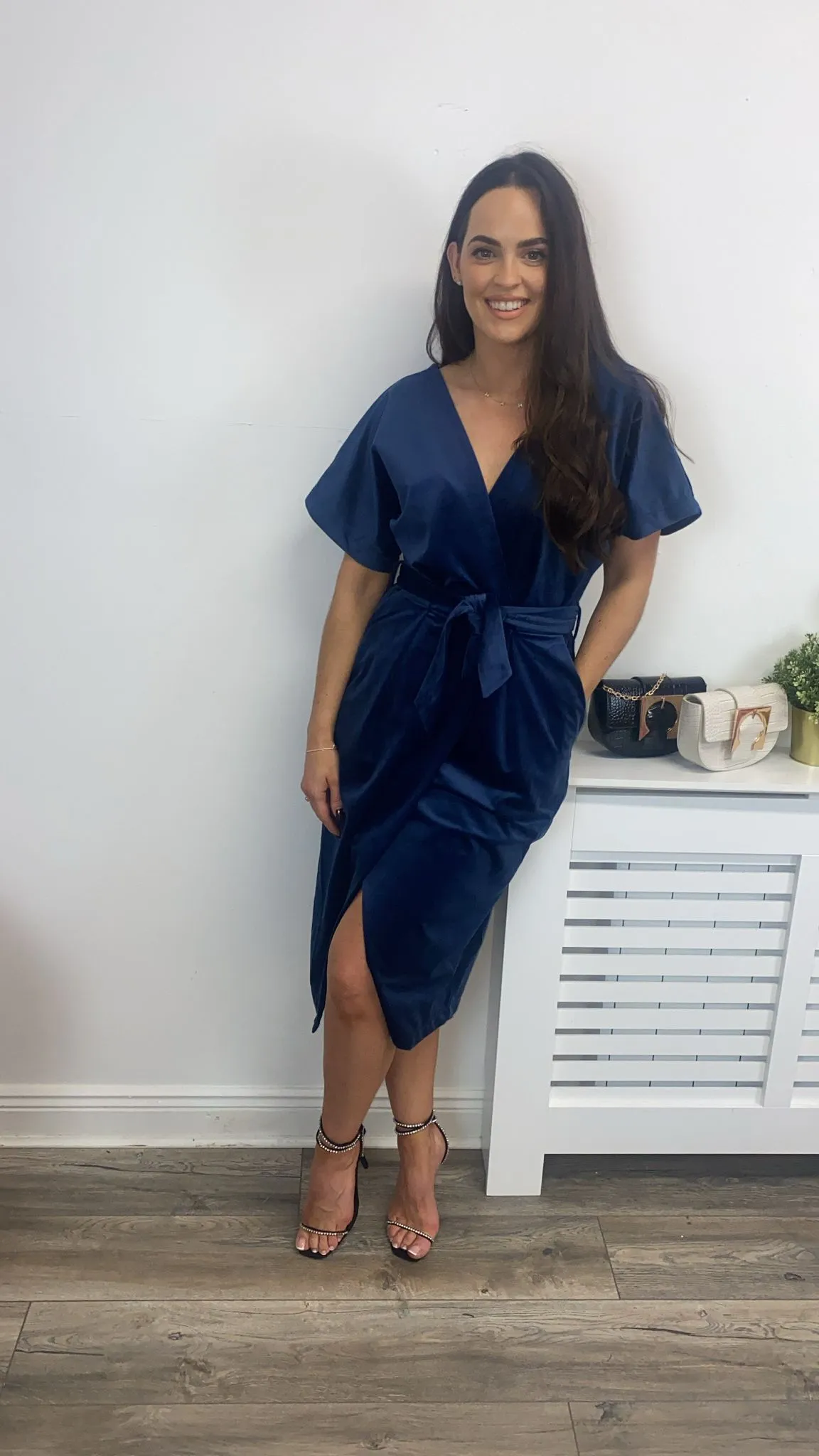 Sonia Velvet Wrap Dress (Navy)