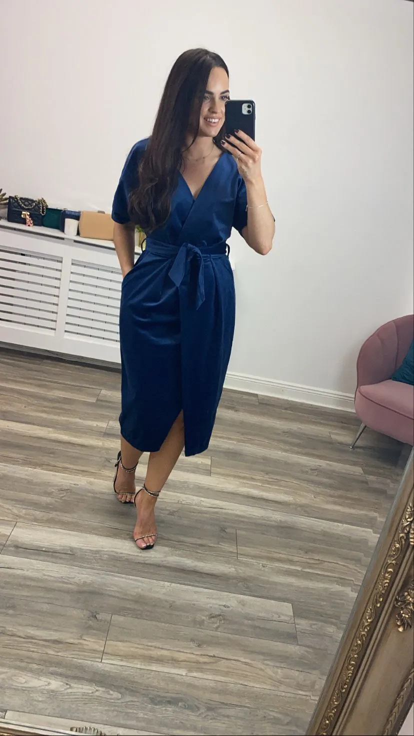 Sonia Velvet Wrap Dress (Navy)