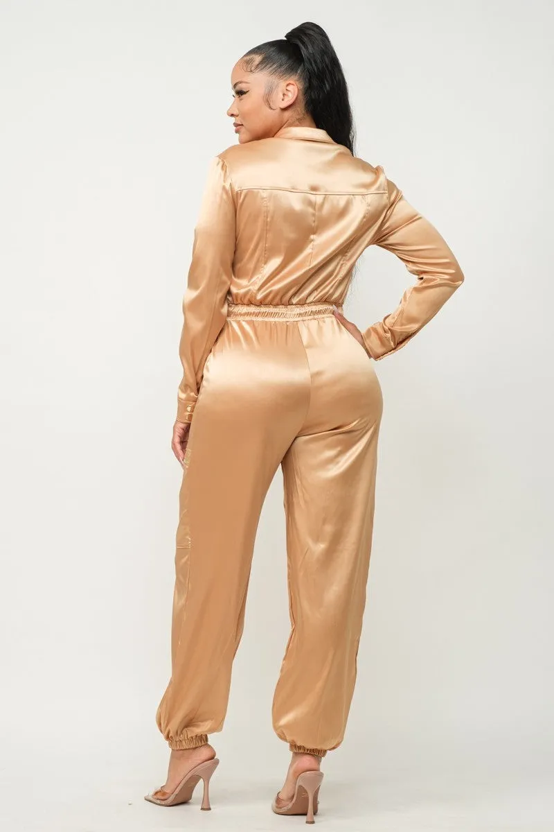 Sophie Satin Cargo Jumpsuit