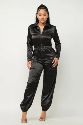 Sophie Satin Cargo Jumpsuit