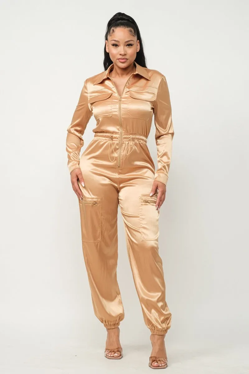 Sophie Satin Cargo Jumpsuit