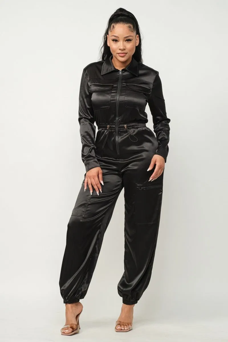 Sophie Satin Cargo Jumpsuit