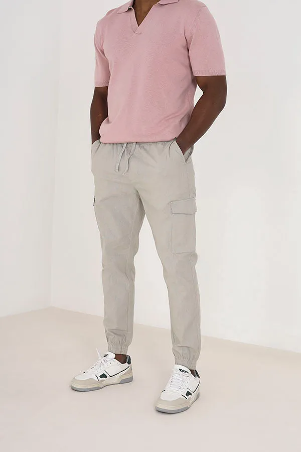 STONE POCKET DETAIL COTTON/LINEN CARGO TROUSERS