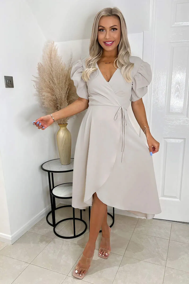 Stone Wrap Over Tie Midi Dress