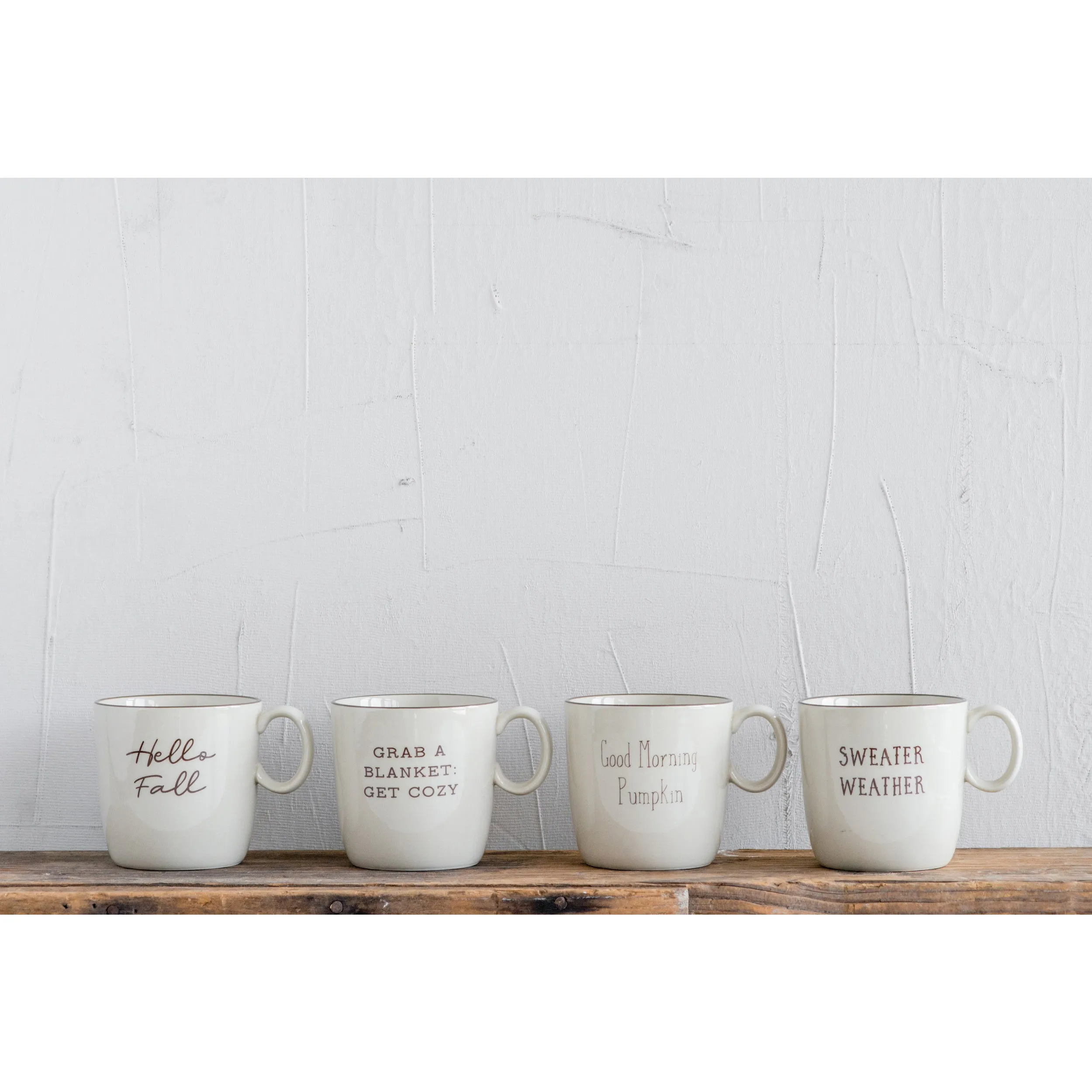 Stoneware Mug with Fall Phrase, 4 Styles