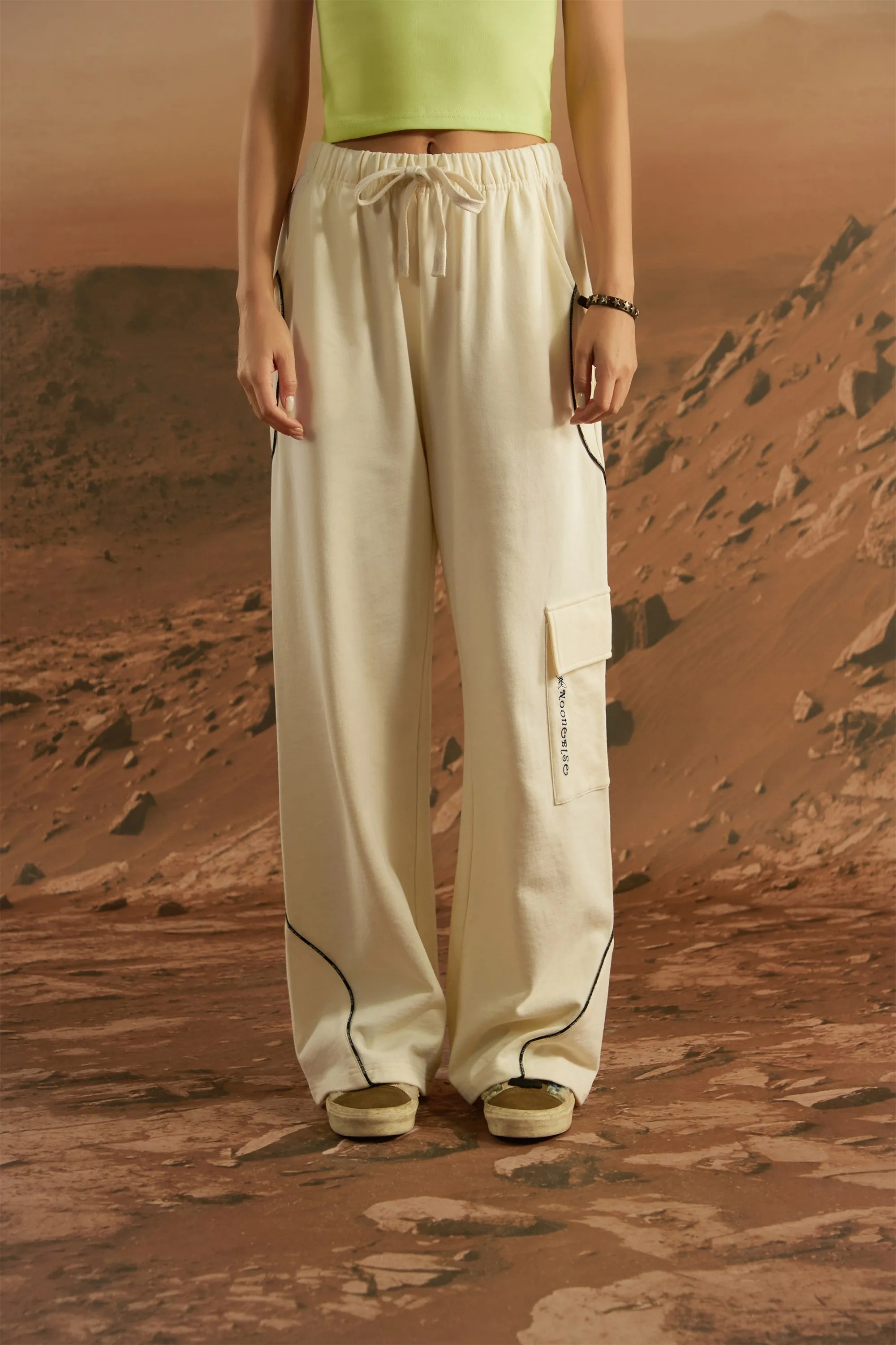 String Cargo Wide Pants