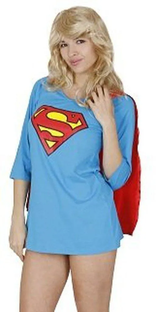 Superman Sleep Shirt Night Gown Pajama Dress with Attachable Red Cape