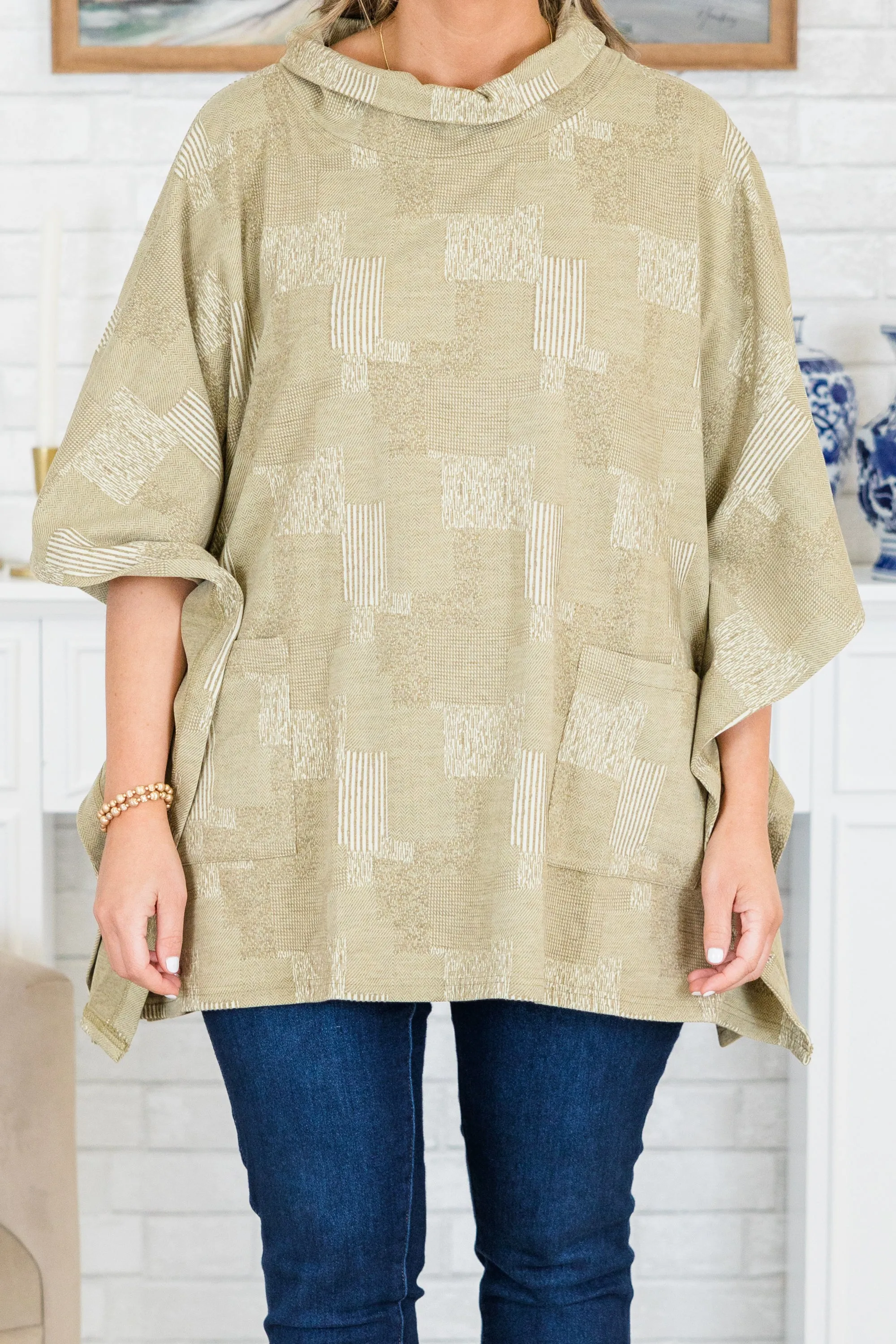 Sweater Weather Poncho, Taupe