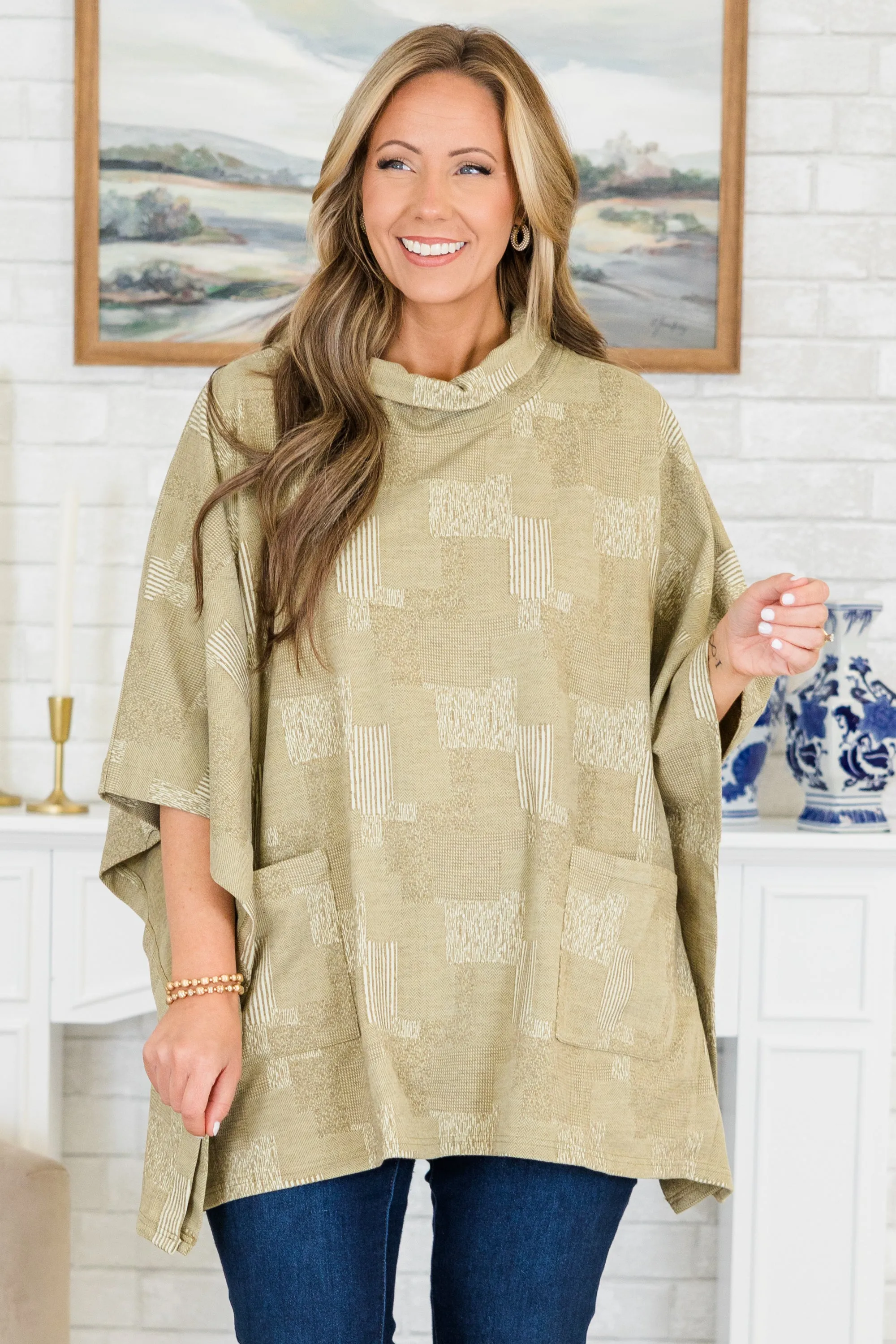 Sweater Weather Poncho, Taupe