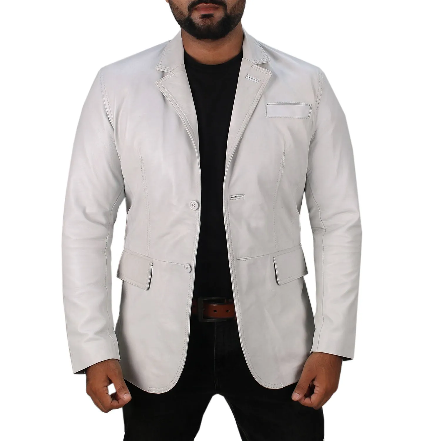 Sylora Beige Leather Blazer