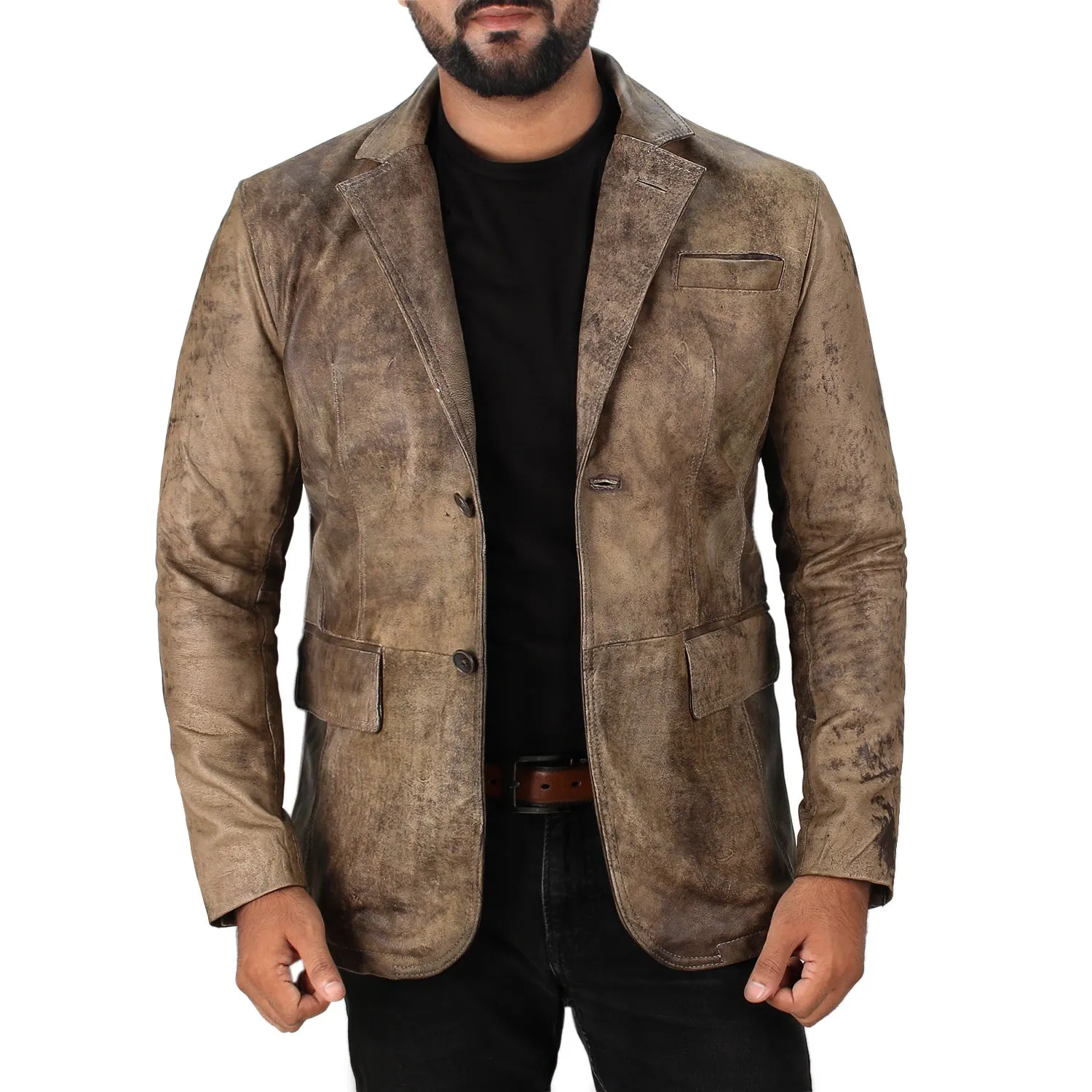 Sylora Beige Leather Blazer