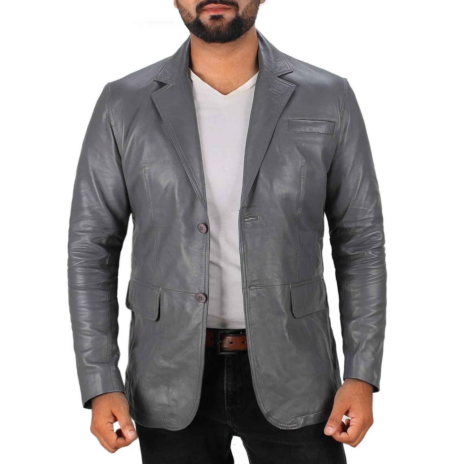 Sylora Beige Leather Blazer