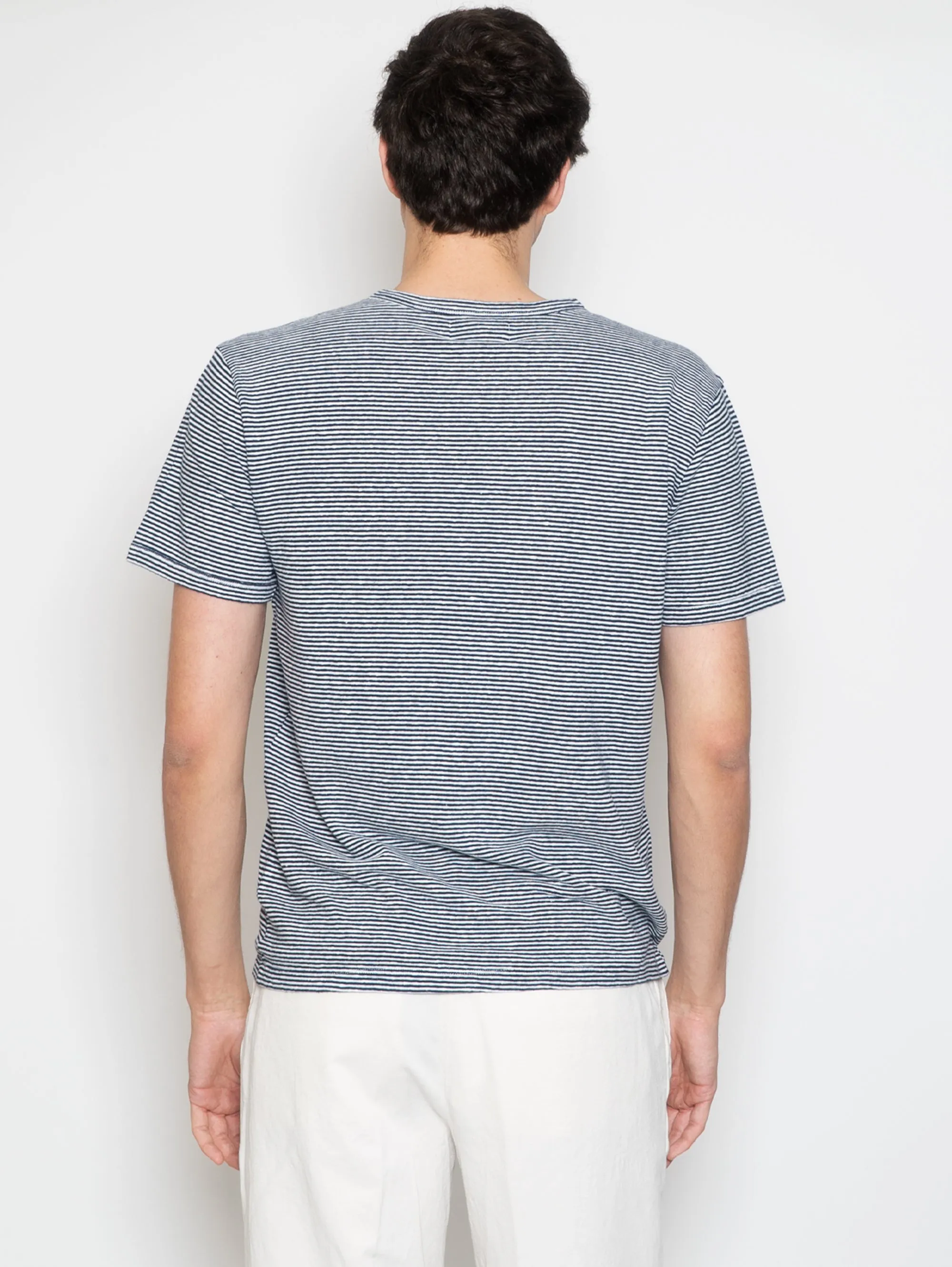 T-shirt in Lino a Righe Bianco/Blu