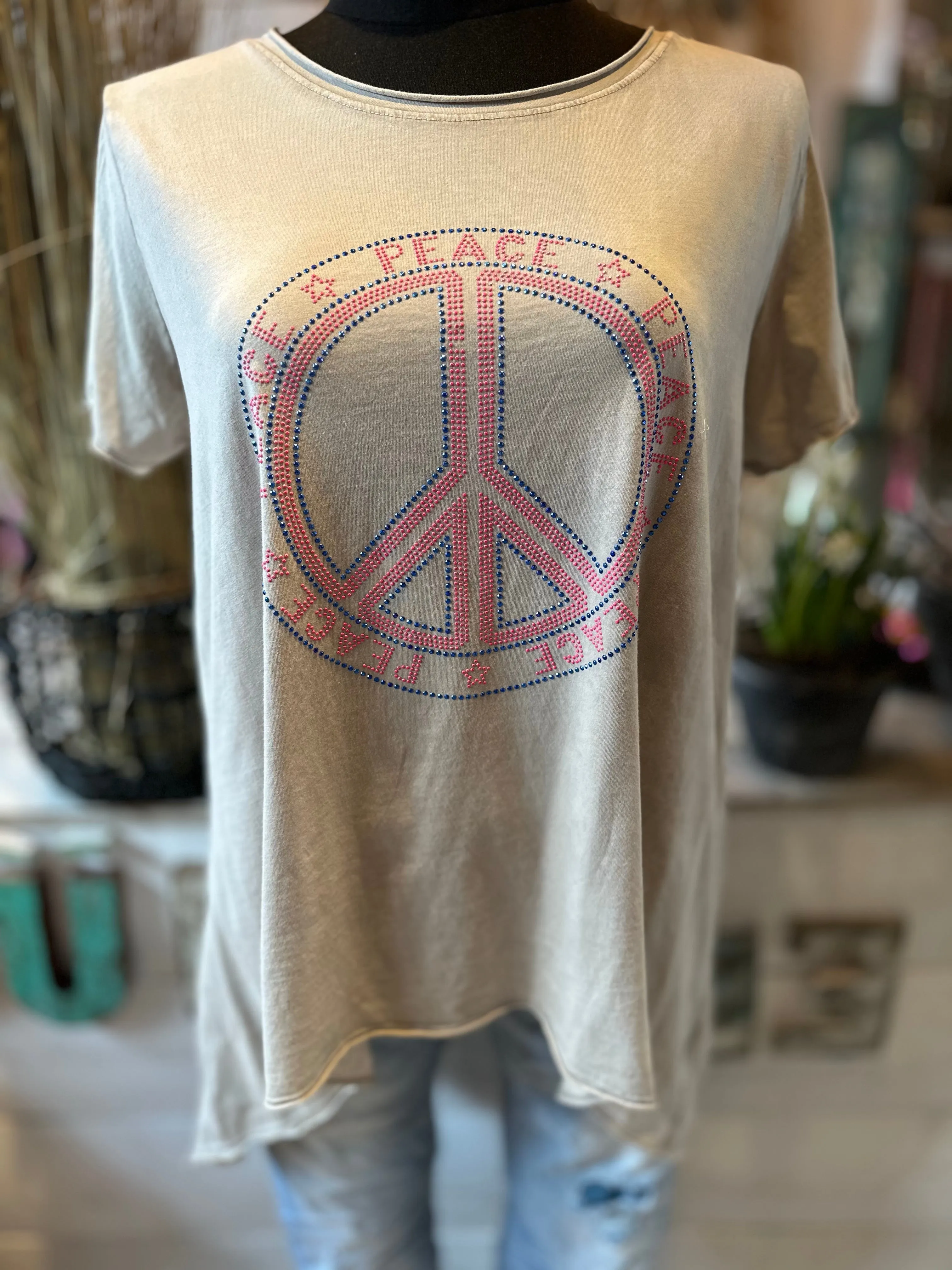 T-Shirt Strass Peace Zeichen