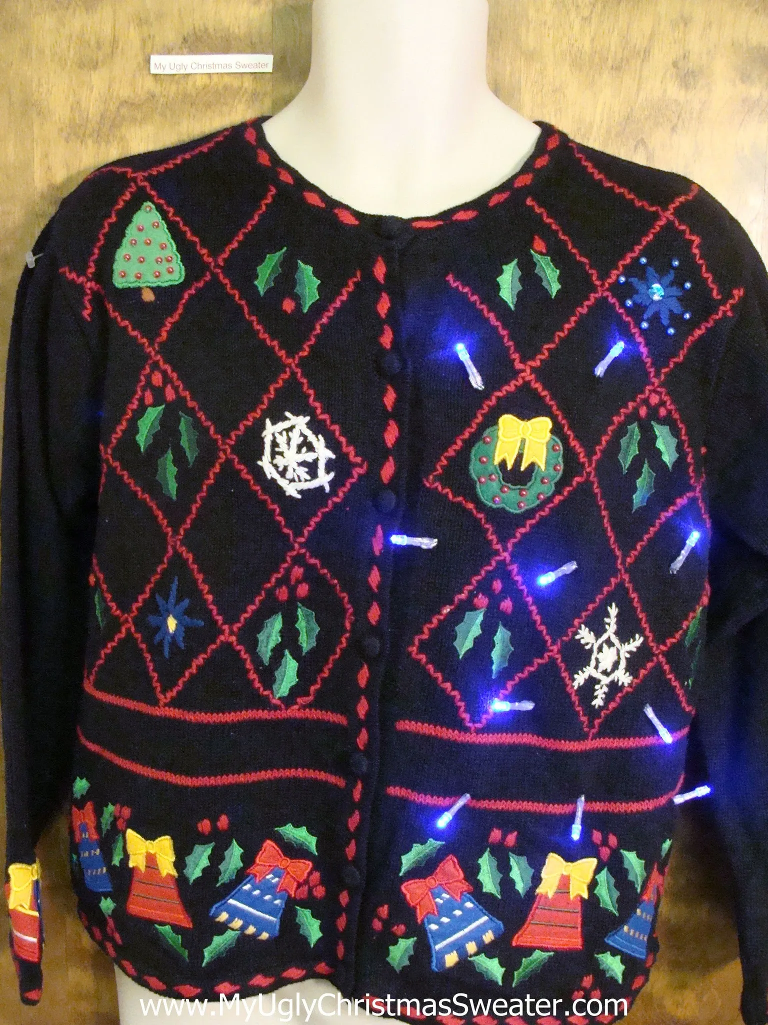 Tacky Black Busy Light Up Ugly Xmas Sweater