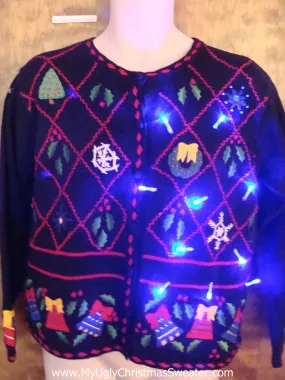 Tacky Black Busy Light Up Ugly Xmas Sweater