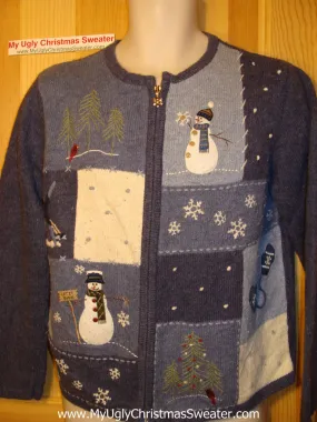 Tacky Ugly Christmas Sweater with Snowmen adn Winter Scenes (f59)