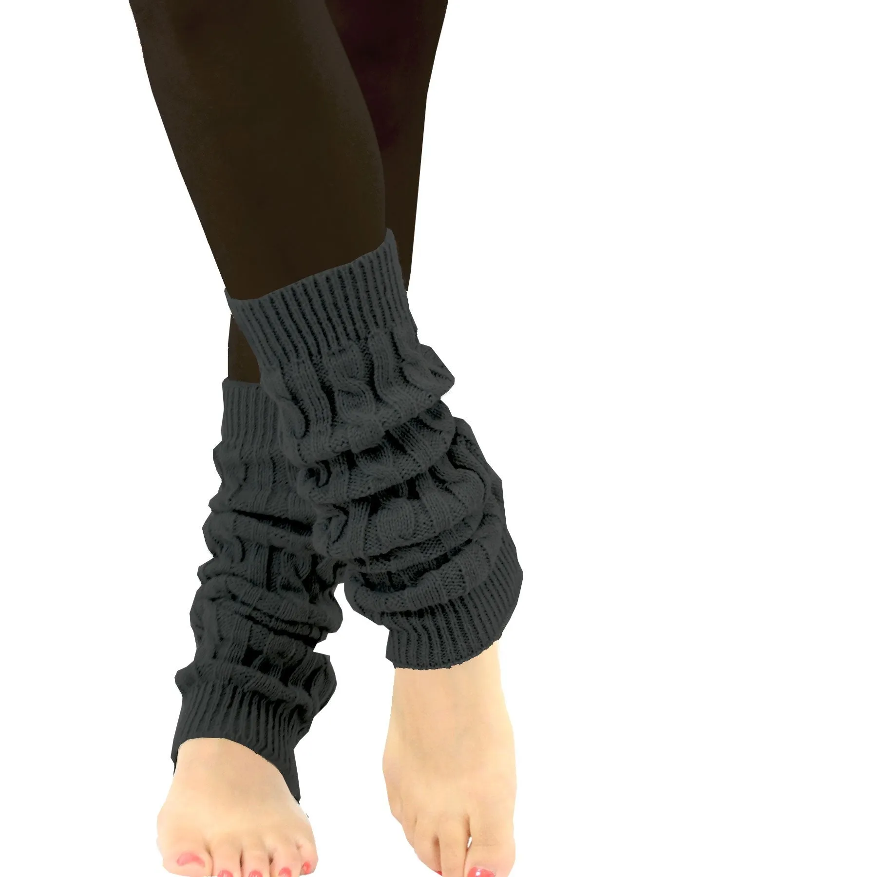 TeeHee Socks Women's Acrylic Leg Warmer Cable Knit with Rib 3-Pack  (Z04)