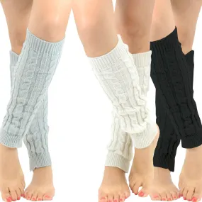 TeeHee Socks Women's Acrylic Leg Warmer Cable Knit with Rib 3-Pack  (Z04)