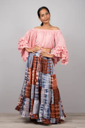 Tiered Long Peasant Skirt - Hippie Skirt