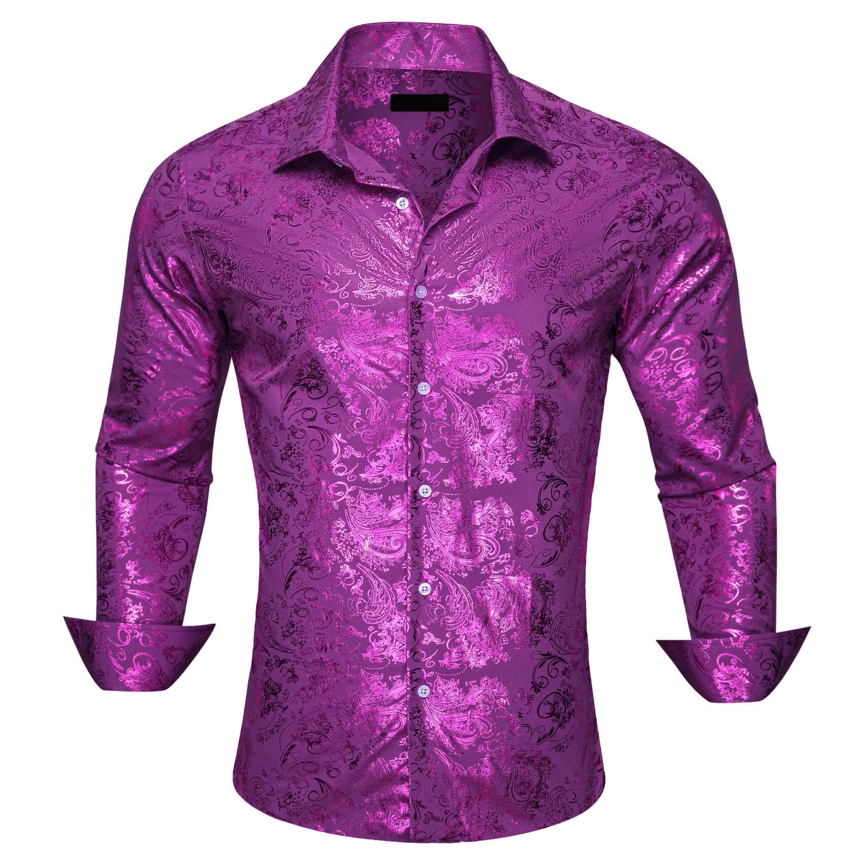 Ties2you Bronzing Shirt Orchid Purple Jacquard Floral Men's Silk Shirt