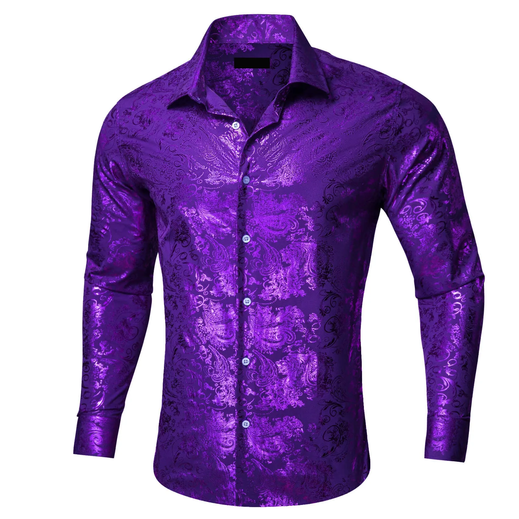 Ties2you Bronzing Shirt Violet Purple Floral Silk Men's Long Sleeve Shirt