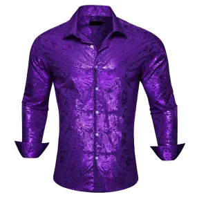 Ties2you Bronzing Shirt Violet Purple Floral Silk Men's Long Sleeve Shirt