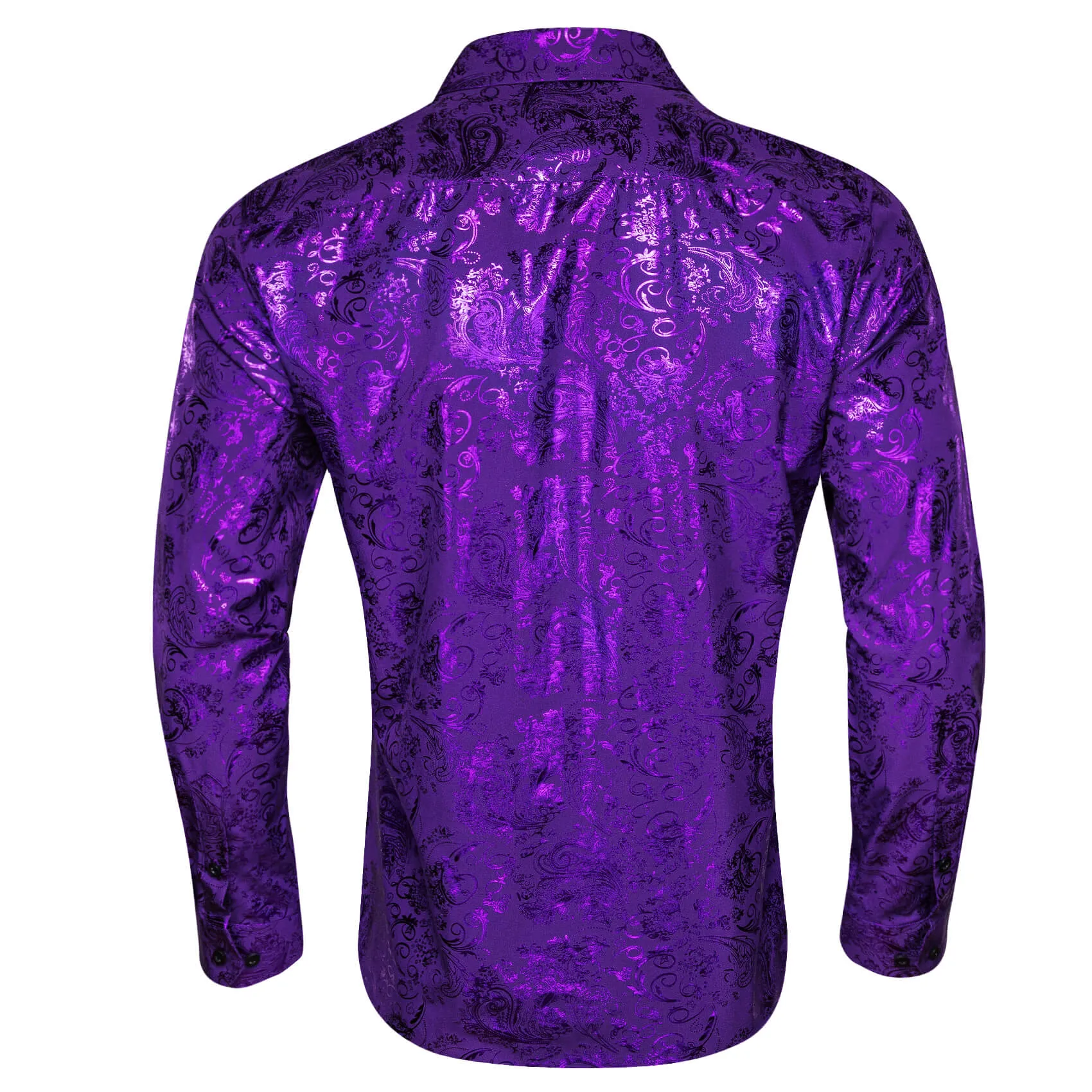 Ties2you Bronzing Shirt Violet Purple Floral Silk Men's Long Sleeve Shirt