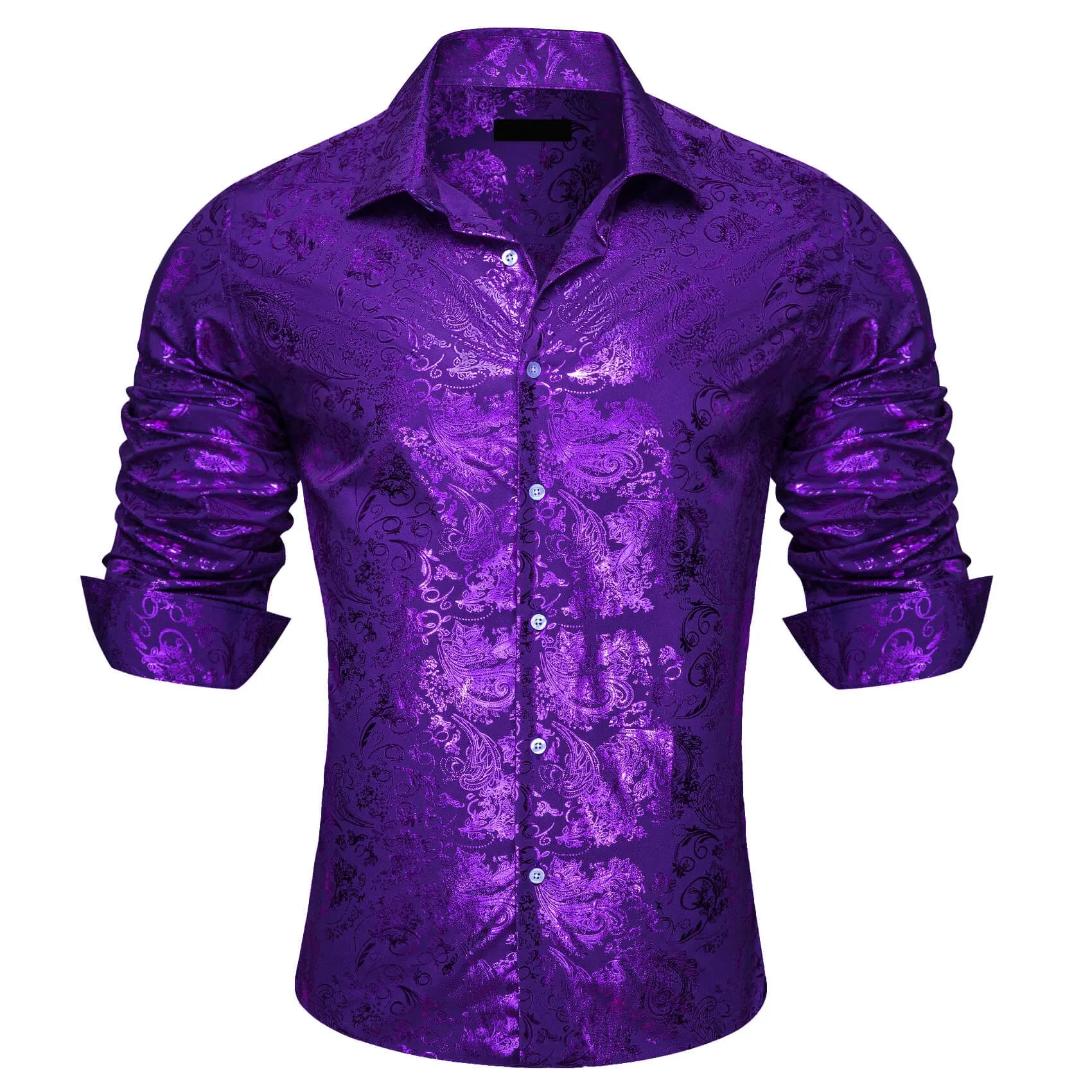 Ties2you Bronzing Shirt Violet Purple Floral Silk Men's Long Sleeve Shirt