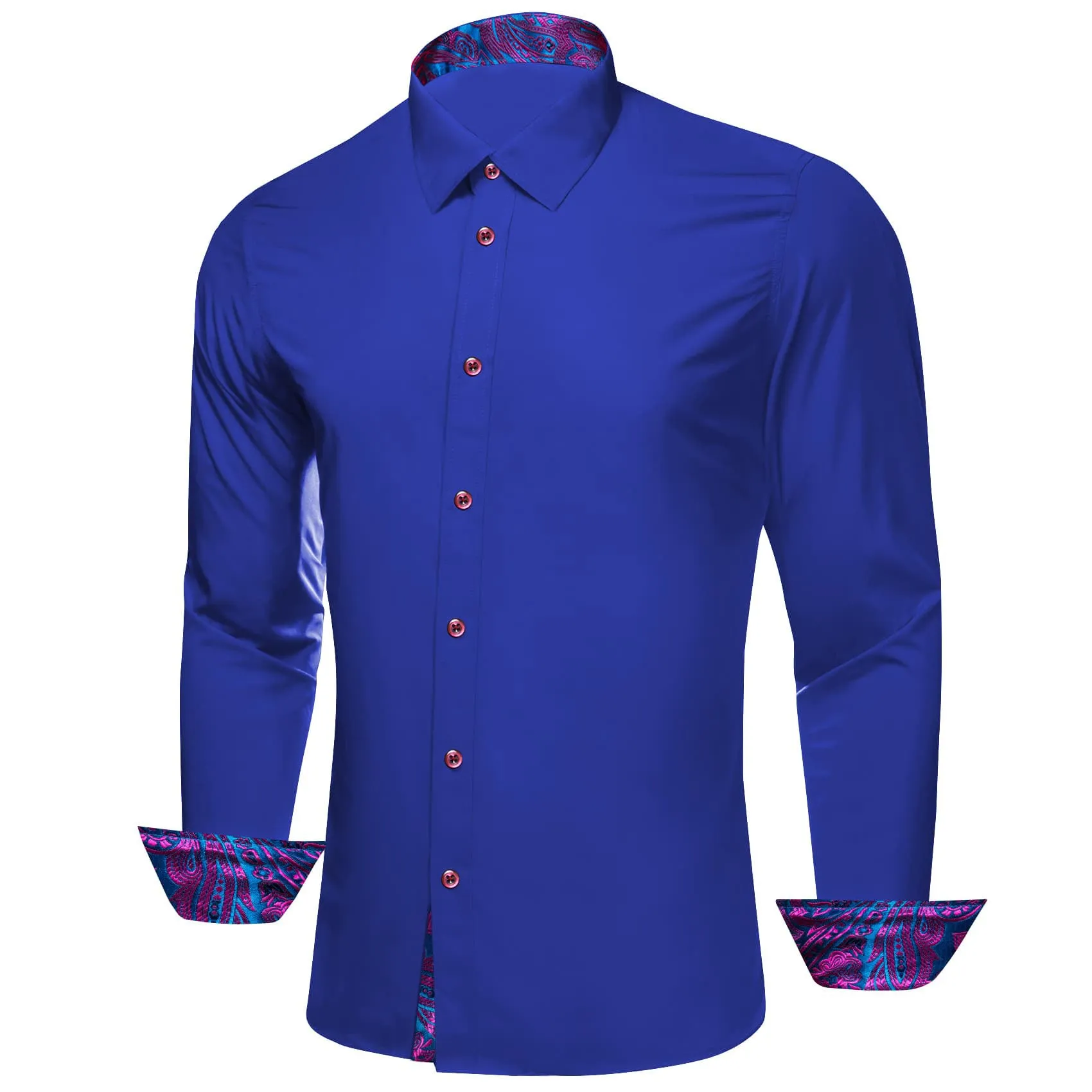 Ties2you Button Up Shirt Royal Azure Blue Splicing Purple Collared Silk Long Sleeve Shirt for Men