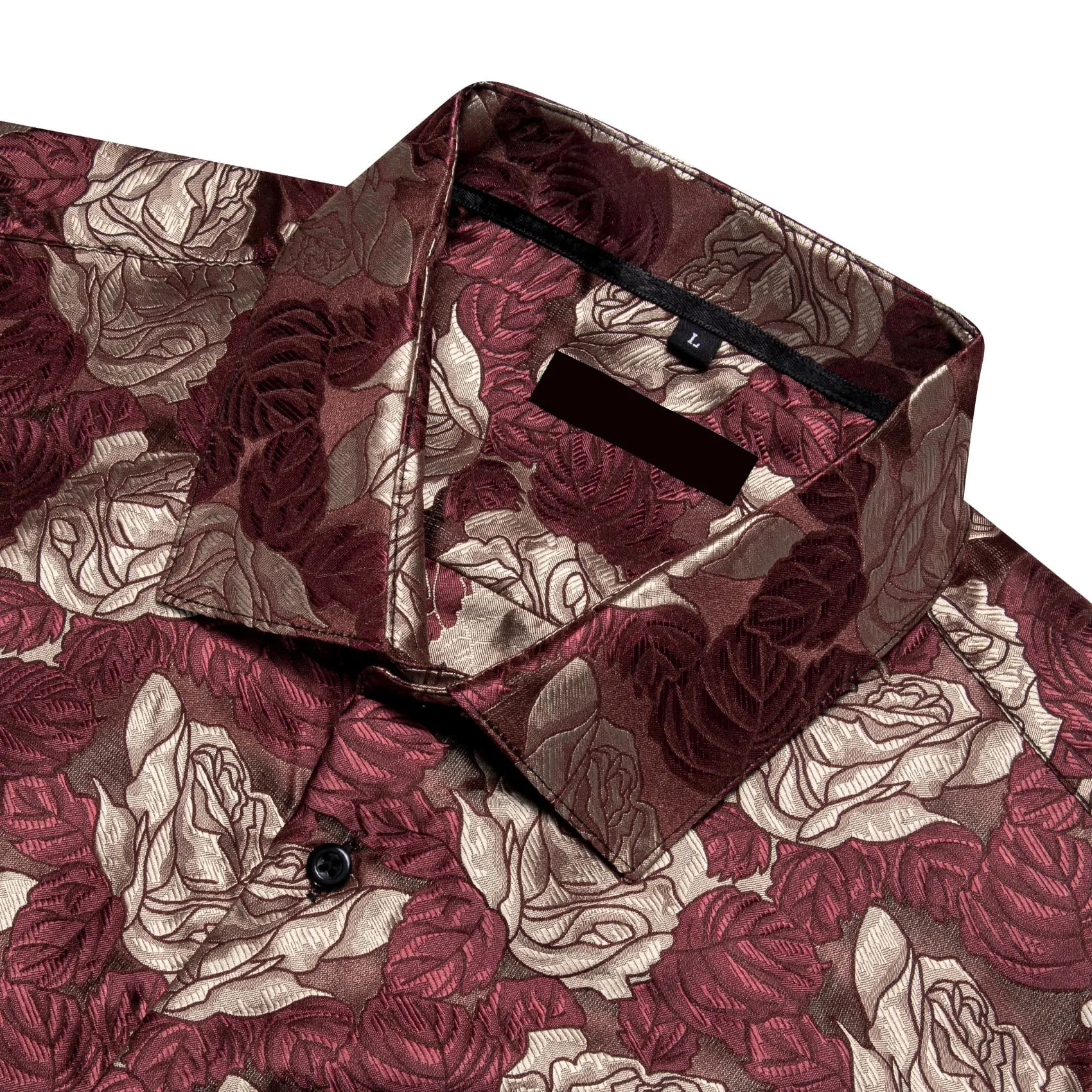 Ties2you Casual Shirt Deep Red Brown Rose Floral Long Sleeve Button Up Shirts for Men