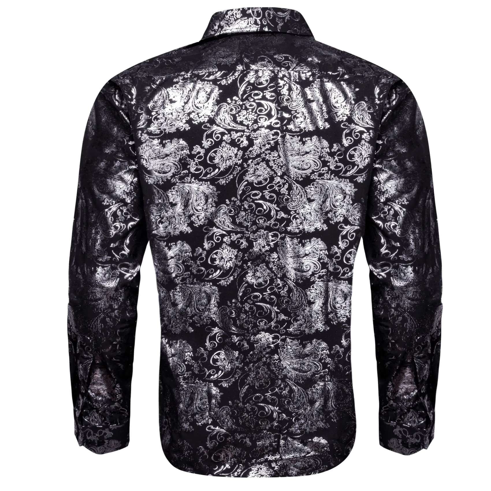 Ties2you Dress Shirt Black Silver Hot Stamping Floral Long Sleeve Button Up Mens Shirts