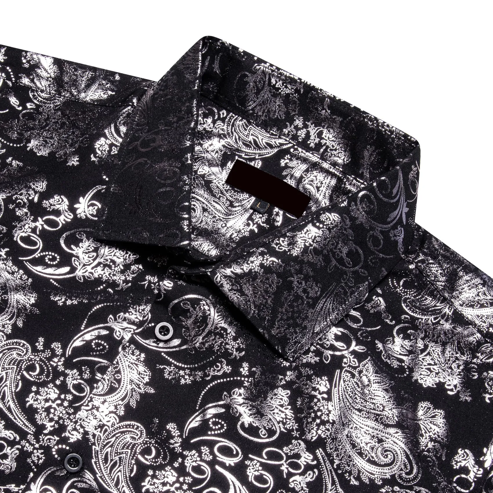 Ties2you Dress Shirt Black Silver Hot Stamping Floral Long Sleeve Button Up Mens Shirts