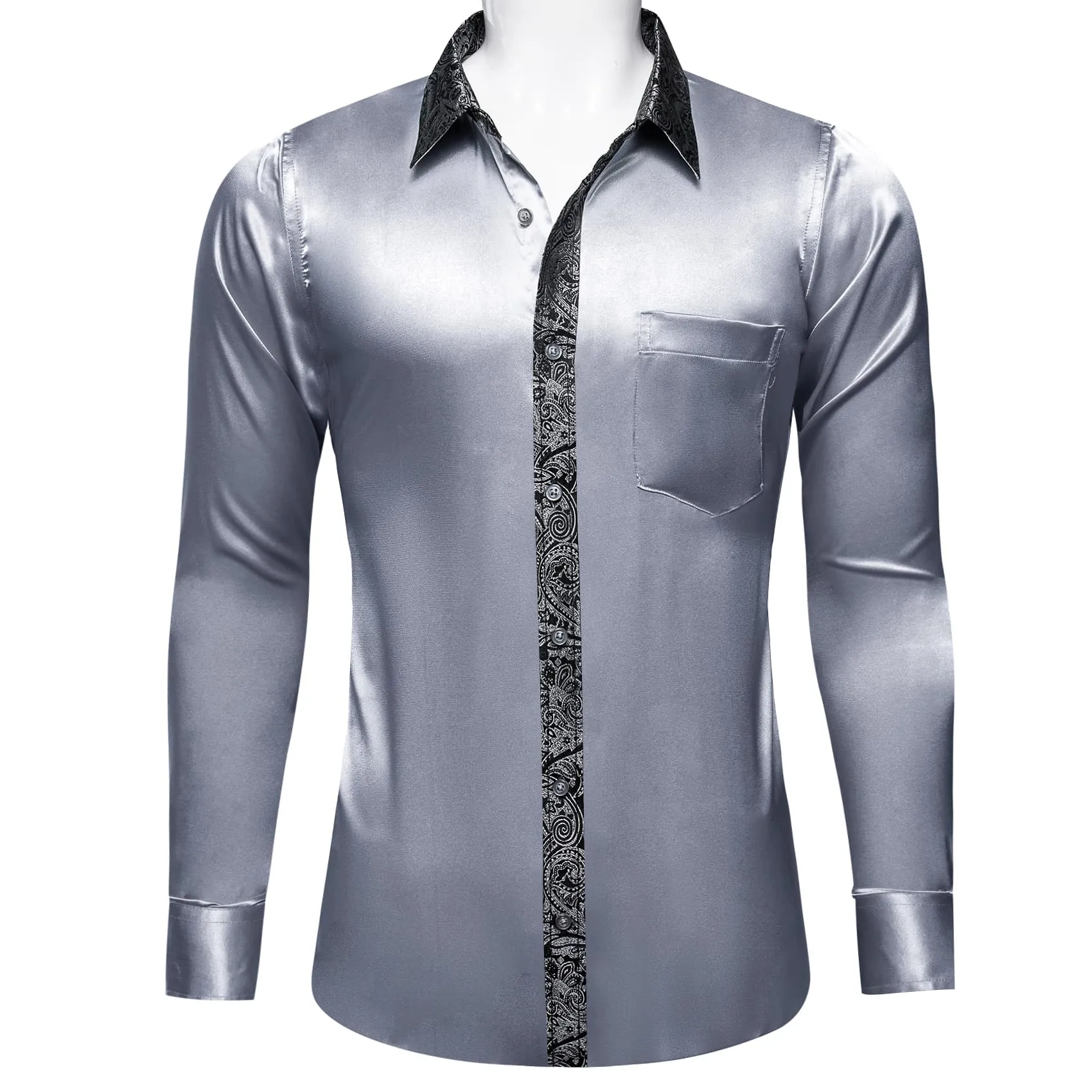 Ties2you Dress Shirt Coin Grey Solid Splicing Paisley Button Down Long Sleeve Shirts for Men