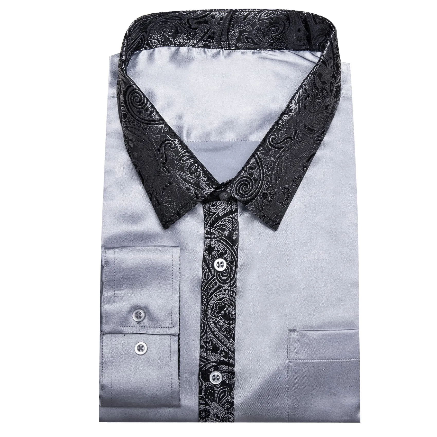 Ties2you Dress Shirt Coin Grey Solid Splicing Paisley Button Down Long Sleeve Shirts for Men