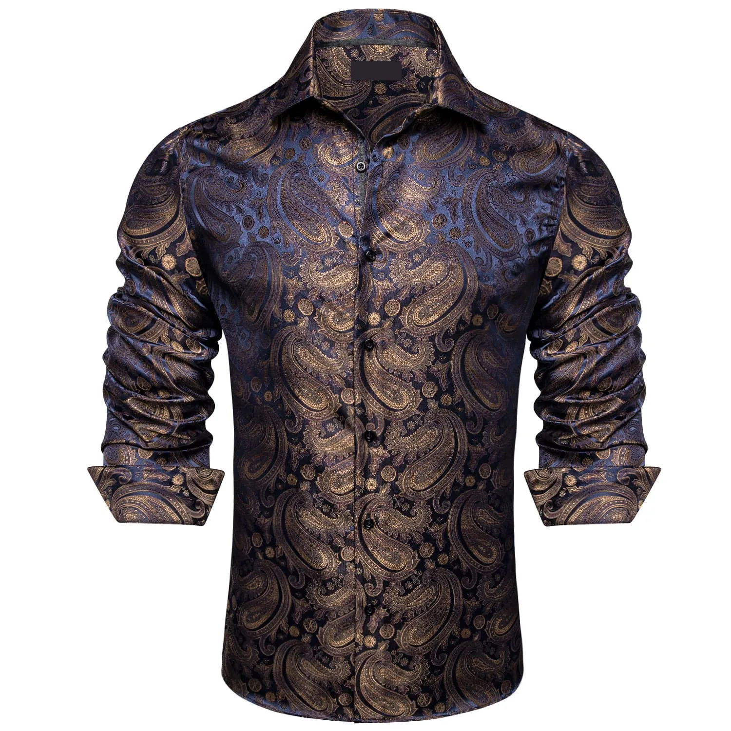 Ties2you Mens Shirt Brown Blue Jacquard Paisley Silk Dress Long Sleeve Shirt