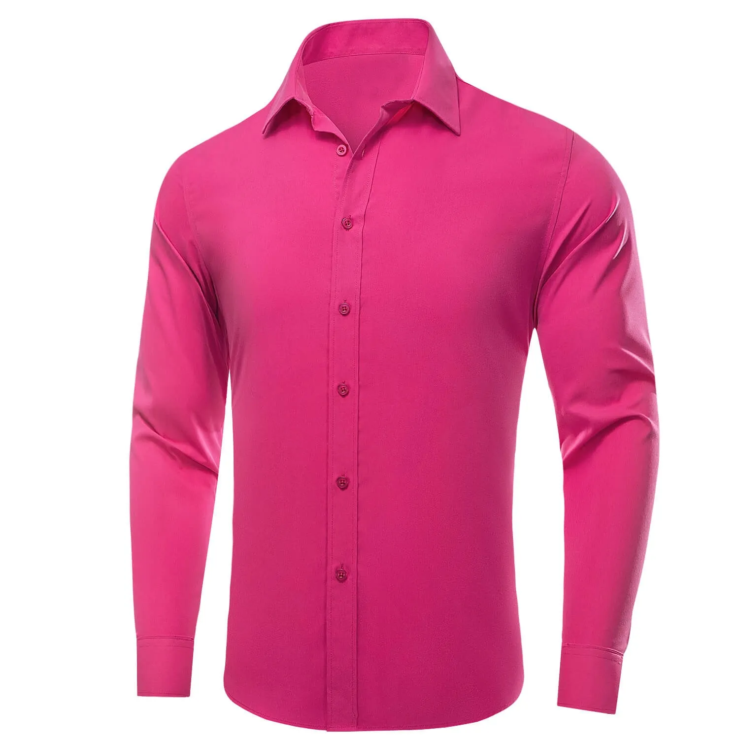 Ties2you Men's Shirt Hot Pink Solid Silk Button Up Dress Long Sleeve Shirt