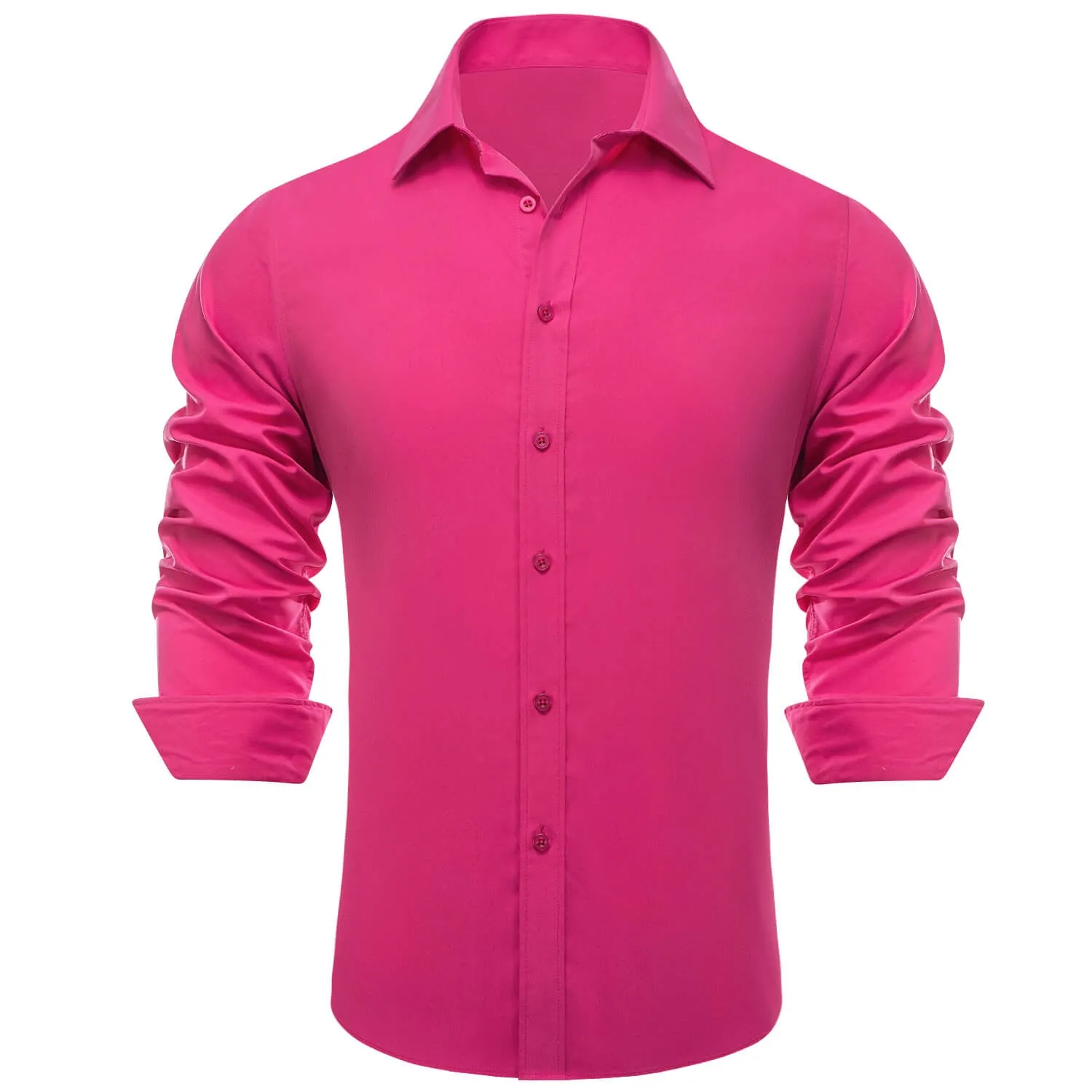 Ties2you Men's Shirt Hot Pink Solid Silk Button Up Dress Long Sleeve Shirt