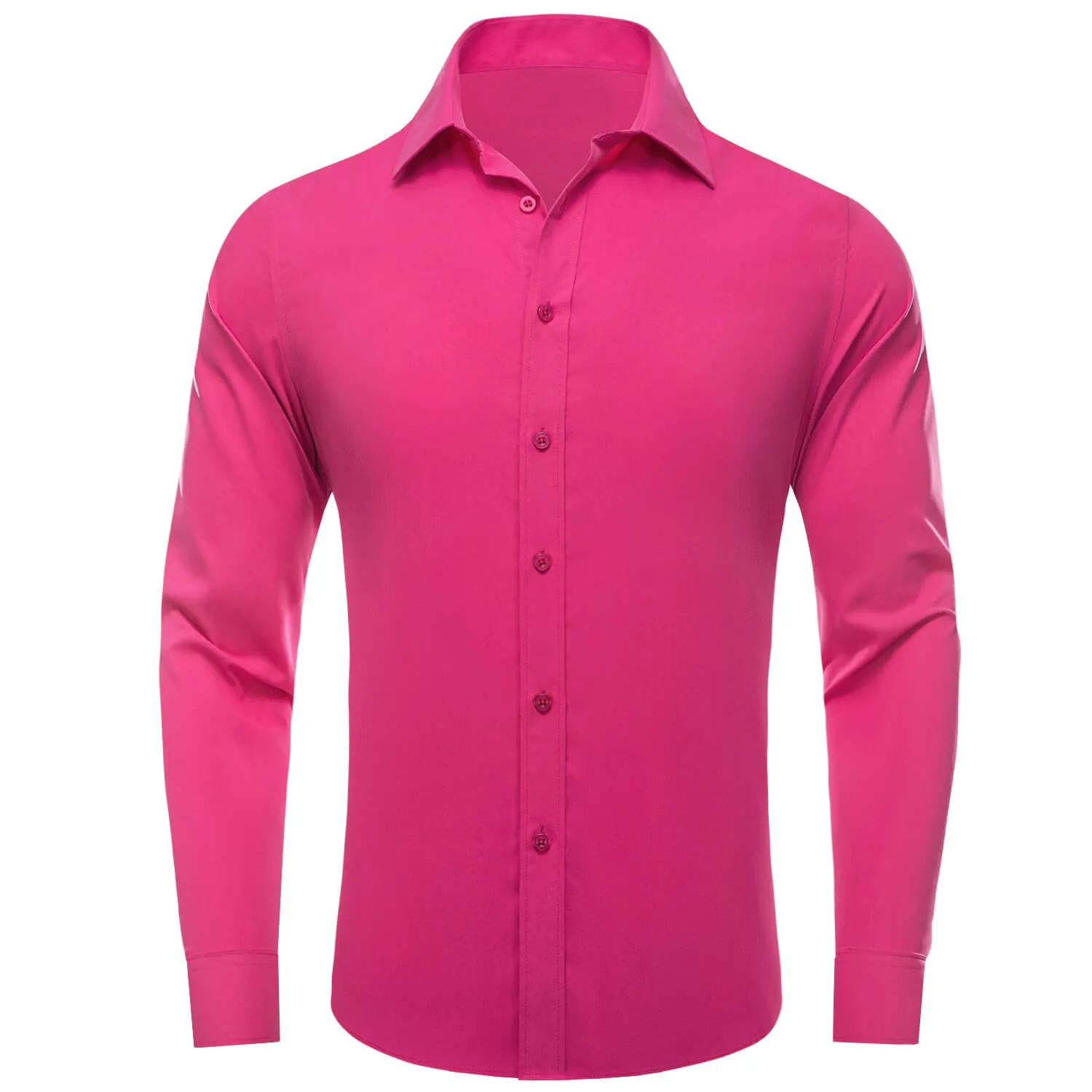 Ties2you Men's Shirt Hot Pink Solid Silk Button Up Dress Long Sleeve Shirt